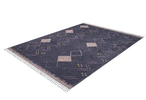 Navy Geometric Area Rug – Digital Print, Non Slip, Washable Carpet for Living Room