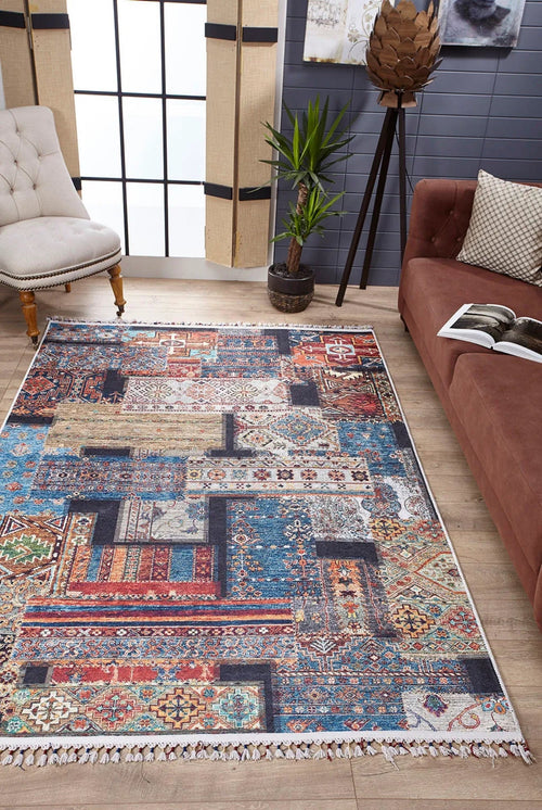 Blue Digital Print Rug – Classic Area Rug, Non Slip, Antibacterial Carpet for Living Room