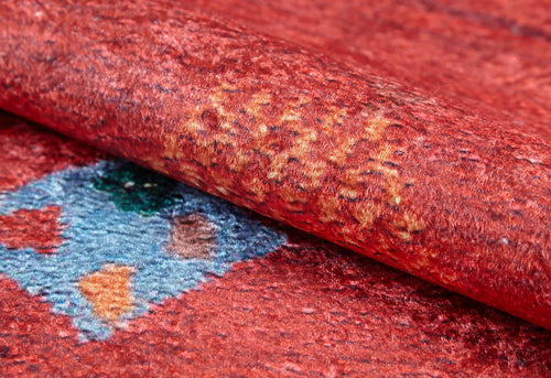 Modern Area Rug | Red Digital Print Carpet - Non Slip Washable Floor Rug