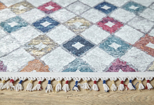 Grey Geometric Area Rug - Digital Print Non Slip Carpet for Living Room