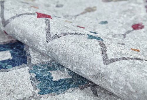 Grey Geometric Area Rug - Digital Print Non Slip Carpet for Living Room