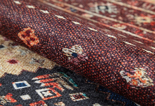 Brown Geometric Area Rug - Digital Print Carpet | Non Slip, Antibacterial, Washable