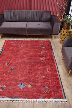 Modern Area Rug | Red Digital Print Carpet - Non Slip Washable Floor Rug
