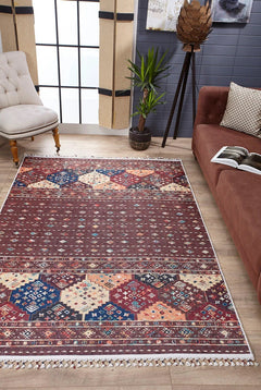 Brown Geometric Area Rug - Digital Print Carpet | Non Slip, Antibacterial, Washable