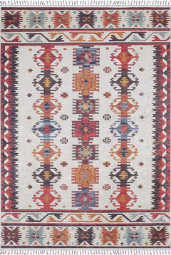 Red Geometric Area Rug - Digital Print, Antibacterial, Non Slip Carpet for Living Room