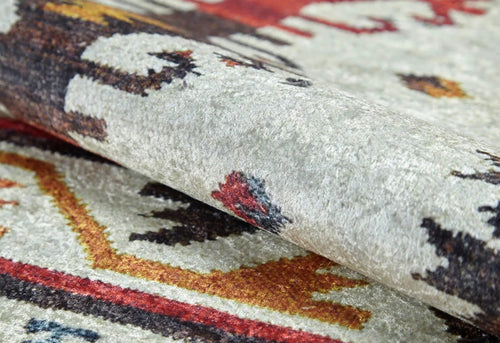 Red Geometric Area Rug - Digital Print, Antibacterial, Non Slip Carpet for Living Room