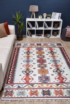 Red Geometric Area Rug - Digital Print, Antibacterial, Non Slip Carpet for Living Room