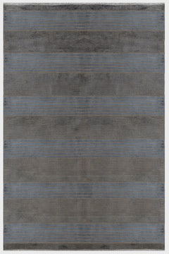 Modern Viscose Area Rug – Machine Made Anthracite Carpet with Fringed Edges