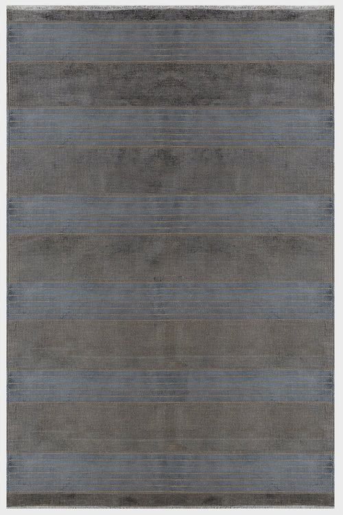 Modern Viscose Area Rug – Machine Made Anthracite Carpet with Fringed Edges