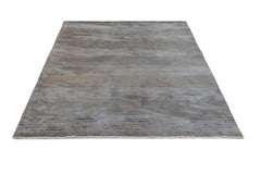 Modern Viscose Area Rug – Machine Made Anthracite Carpet with Fringed Edges