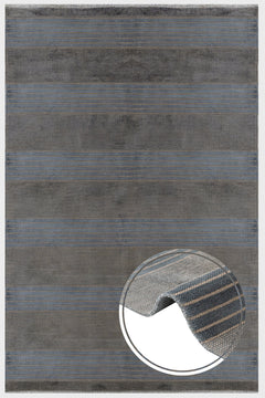 Modern Viscose Area Rug – Machine Made Anthracite Carpet with Fringed Edges
