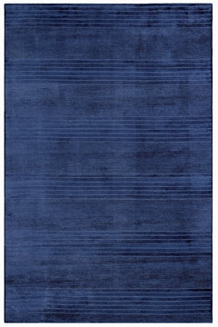 Navy Viscose Area Rug – Modern Machine Made Carpet With Fringed Edges