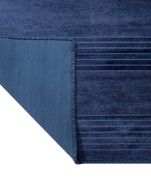 Navy Viscose Area Rug – Modern Machine Made Carpet With Fringed Edges