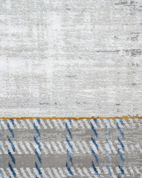 Viscose Area Rug – Machine Made Grey Frame Carpet with Fringed Edges