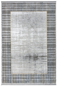 Viscose Area Rug – Machine Made Grey Frame Carpet with Fringed Edges
