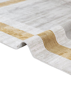 Viscose Area Rug - Machine Made Grey Frame Carpet with Fringed Edges for Living Room