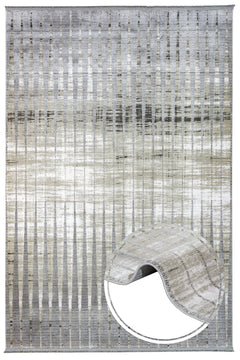 Cream Geometric Rug – Machine Made Viscose Area Rug With Fringed Edge