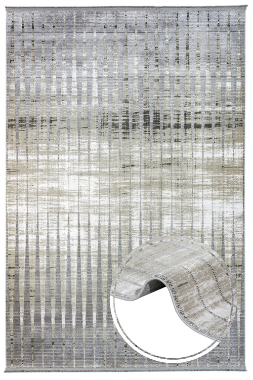 Cream Geometric Rug – Machine Made Viscose Area Rug With Fringed Edge