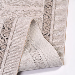 Machine Made Area Rug - Cream Frame Rug With Laser Cut Edge, Non Slip