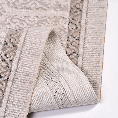 Machine Made Area Rug - Cream Frame Rug With Laser Cut Edge, Non Slip