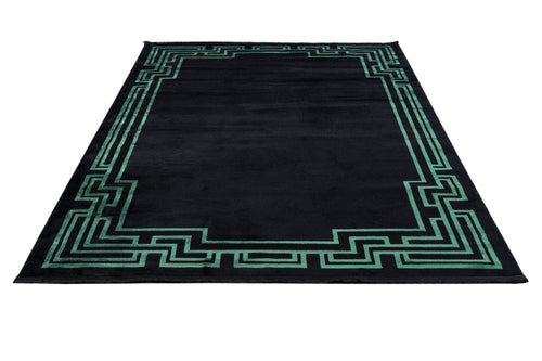 Viscose Area Rug - Lavender Decorative Rug with Black Frame & Fringed Edges