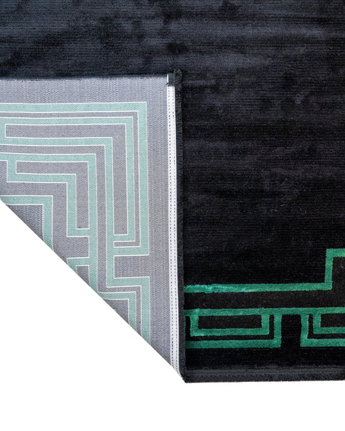 Viscose Area Rug - Lavender Decorative Rug with Black Frame & Fringed Edges