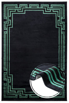 Viscose Area Rug - Lavender Decorative Rug with Black Frame & Fringed Edges