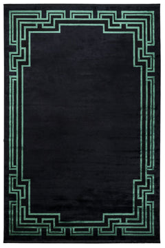 Viscose Area Rug - Lavender Decorative Rug with Black Frame & Fringed Edges