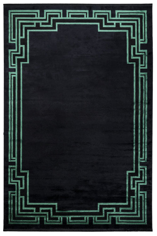 Viscose Area Rug - Lavender Decorative Rug with Black Frame & Fringed Edges