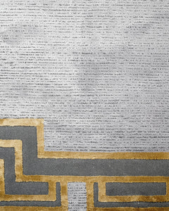 Viscose Area Rug – Grey Frame Rug with Fringed Edge for Living Room Decor