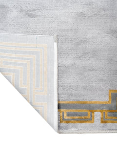 Viscose Area Rug – Grey Frame Rug with Fringed Edge for Living Room Decor