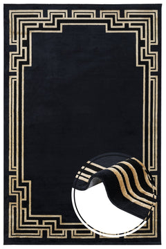 Viscose Area Rug – Black Frame Machine Made Rug With Fringed Edge