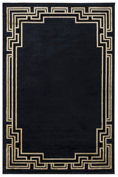 Viscose Area Rug – Black Frame Machine Made Rug With Fringed Edge