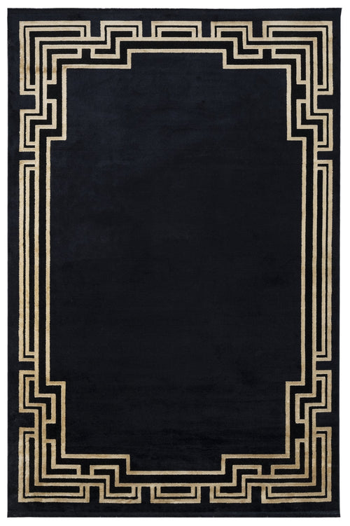 Viscose Area Rug – Black Frame Machine Made Rug With Fringed Edge