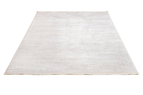 Vintage Viscose Area Rug – Elderberry Cream Machine Made Rug with Fringed Edges