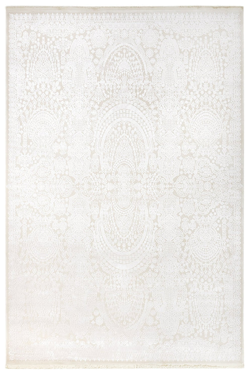 Vintage Viscose Area Rug – Elderberry Cream Machine Made Rug with Fringed Edges