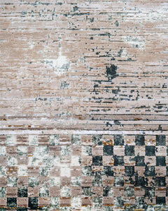 Gold Frame Area Rug – Machine Made Viscose Carpet with Fringed Edges