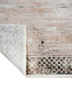 Gold Frame Area Rug – Machine Made Viscose Carpet with Fringed Edges