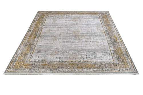 Viscose Area Rug – Gold Frame Machine Made Rug With Fringed Edges