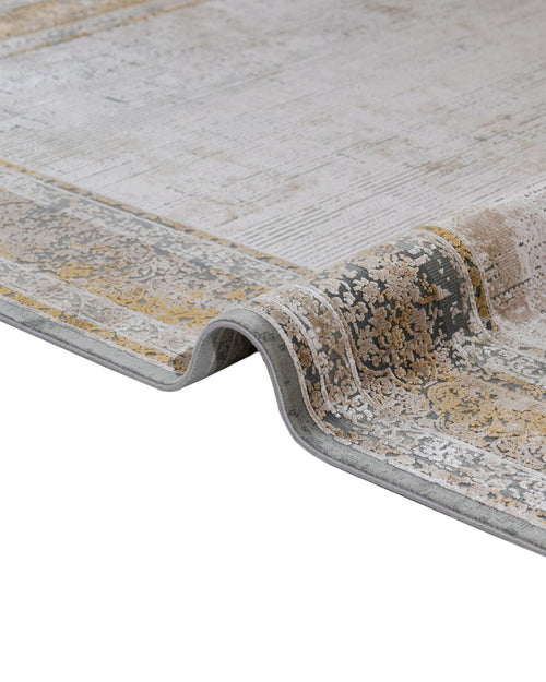 Viscose Area Rug – Gold Frame Machine Made Rug With Fringed Edges