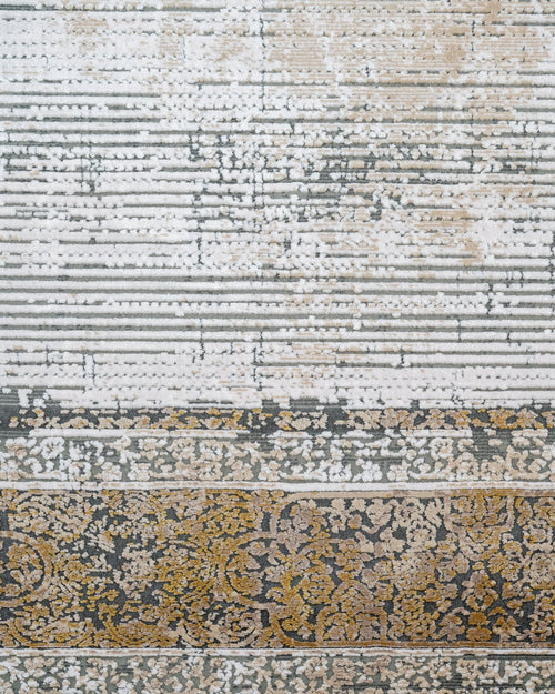 Viscose Area Rug – Gold Frame Machine Made Rug With Fringed Edges