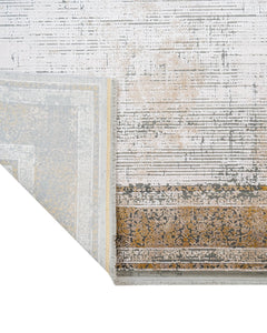 Viscose Area Rug – Gold Frame Machine Made Rug With Fringed Edges