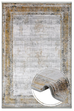 Viscose Area Rug – Gold Frame Machine Made Rug With Fringed Edges