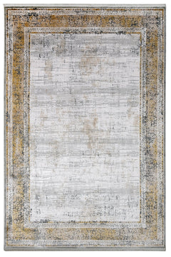 Viscose Area Rug – Gold Frame Machine Made Rug With Fringed Edges