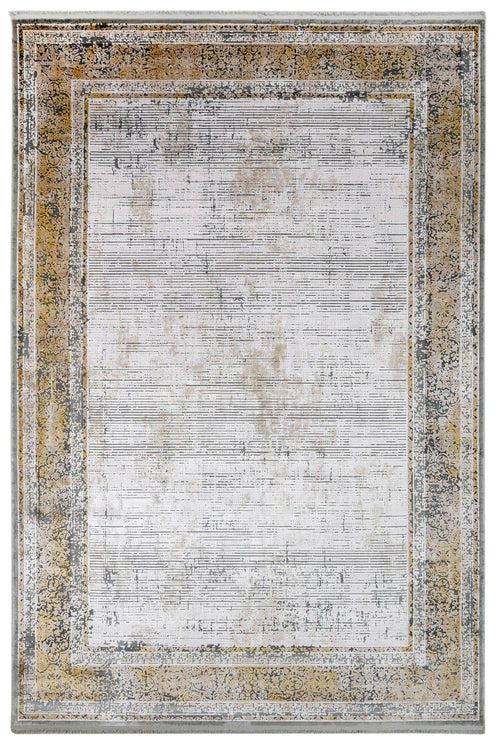 Viscose Area Rug – Gold Frame Machine Made Rug With Fringed Edges