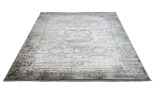 Vintage Viscose Area Rug – Flowering Dogwood Grey Machine Made Carpet With Fringed Edges