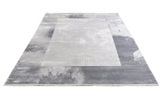 Viscose Area Rug – Machine Made Rug With Grey Frame & Fringed Edge for Living Room