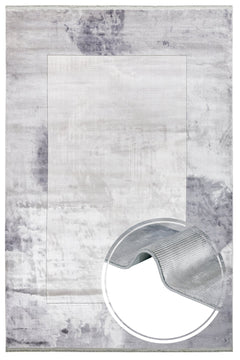 Viscose Area Rug – Machine Made Rug With Grey Frame & Fringed Edge for Living Room