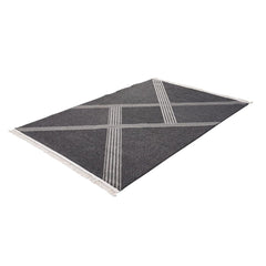 Anthracite Geometric Rug – Machine Made Flatweave Area Floor Carpet for Living Room