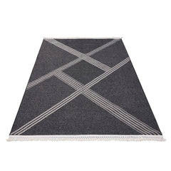 Anthracite Geometric Rug – Machine Made Flatweave Area Floor Carpet for Living Room